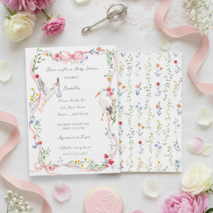 De Ooievaar Erfstuk Roos & Lint Baby Shower Kaart