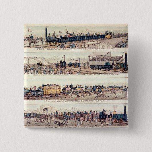 De opening van Stockton en Darlington Vierkante Button 5,1 Cm (Voorkant)