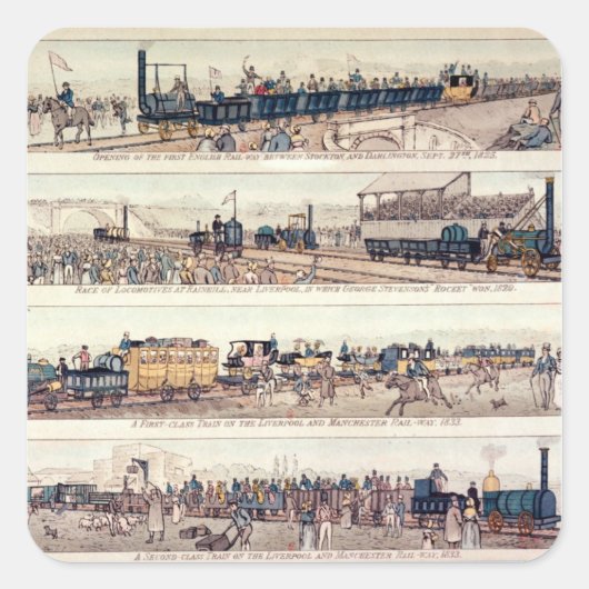 De opening van Stockton en Darlington Vierkante Sticker (Voorkant)