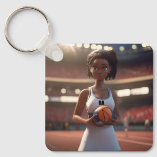 De opkomst van de bruine huid netball meisje, sleutelhanger
