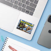 De Opkomst van de Decaf Destroyer Koffie Superheld Sticker (Laptop met iPhone)