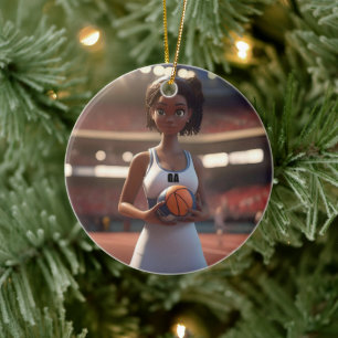 De opkomst van het bruine netball meisje keramisch ornament