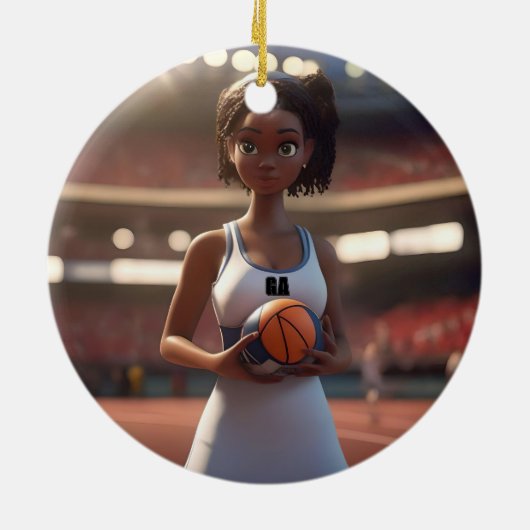 De opkomst van het bruine netball meisje keramisch ornament (Achterkant)