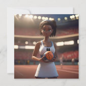 De opkomst van het bruine netball meisje save the date (Achterkant)