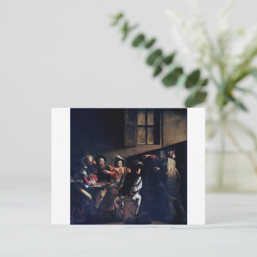 De oproep van Saint Matthew, Caravaggio Briefkaart (Staand voorkant)