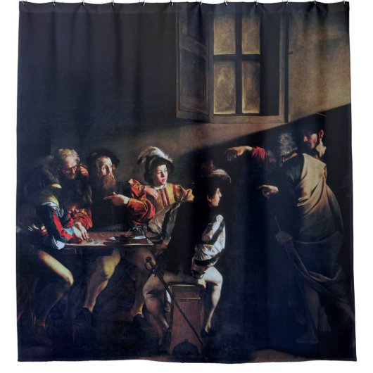 De oproep van Saint Matthew, Caravaggio Douchegordijn (Voorkant)