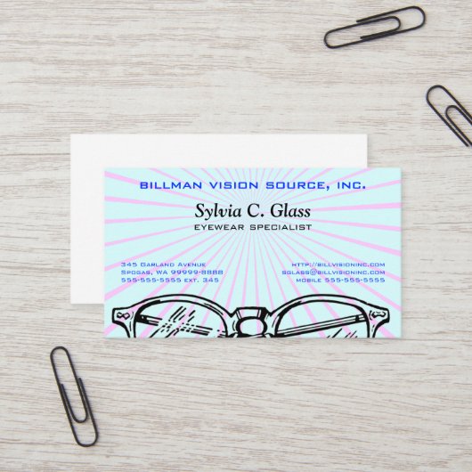 De Optische Visie van Eyewear van de bril Visitekaartje (Voorkant / Achterkant in situ)