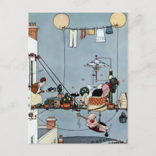 “De opvouwbare tuin” van W Heath Robinson Briefkaart