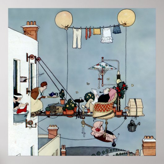 “De opvouwbare tuin” van W Heath Robinson Poster (Voorkant)
