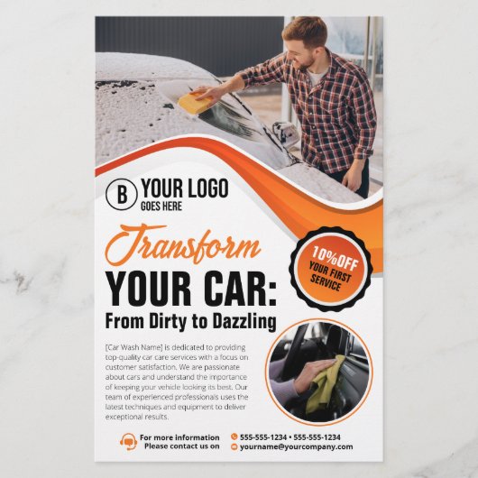 De Oranje Auto Wassen Waxing Auto Detailing Servic Flyer (Voorkant)