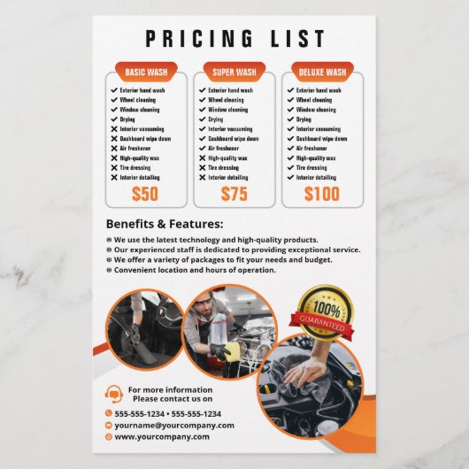 De Oranje Auto Wassen Waxing Auto Detailing Servic Flyer (Achterkant)