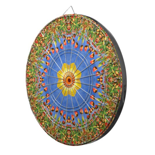 De  Oranje blauwe kaleidoscoop van de zon Dartbord (Voorkant Rechts)