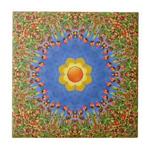 De  Oranje blauwe kaleidoscoop van de zon Tegeltje