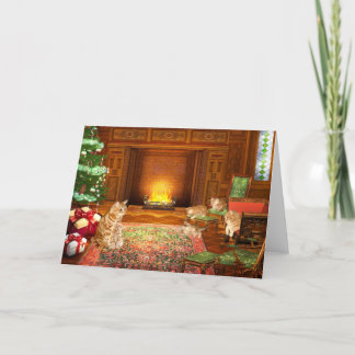 De oranje familie van Kerstmis van de gestreepte Feestdagen Kaart