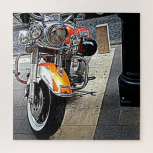 De oranje motorfiets legpuzzel