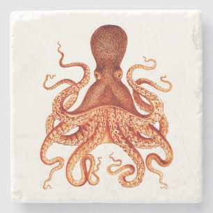 De oranje Vintage Illustratie van de Octopus Stenen Onderzetter