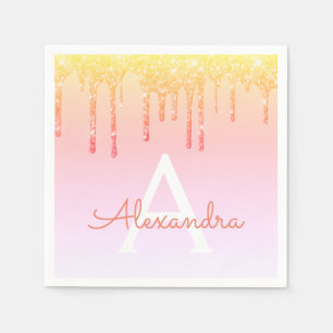 De oranjegele Fonkeling Bling schittert Monogram Servet