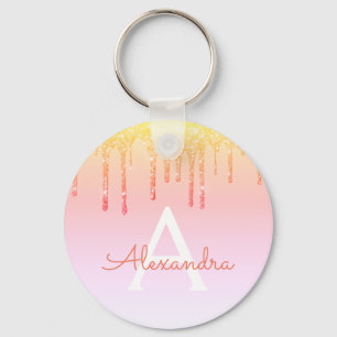 De oranjegele Fonkeling Bling schittert Monogram Sleutelhanger