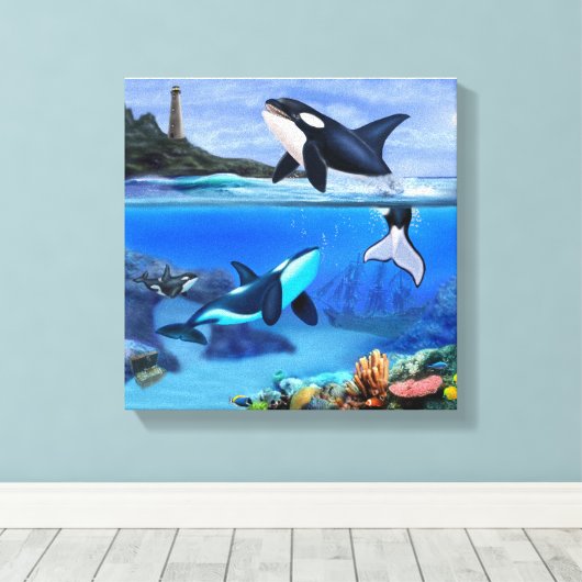 De Orca familie Canvas Afdruk (Insitu (Houten vloer))