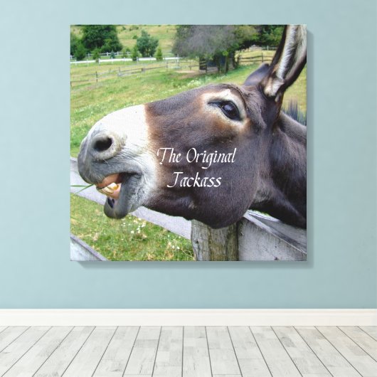 De originele Jackass Funny Donkey Mule Boerderij A Canvas Afdruk (Insitu (Houten vloer))