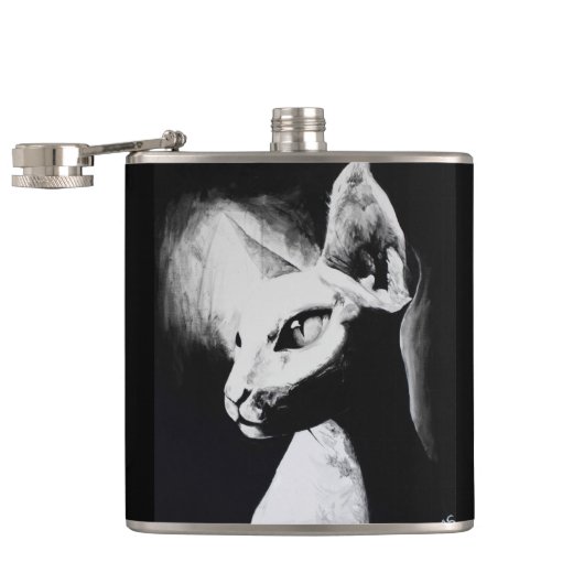 De originele kunstfles van de kattenkat Sphynx Heupfles (Geopend)