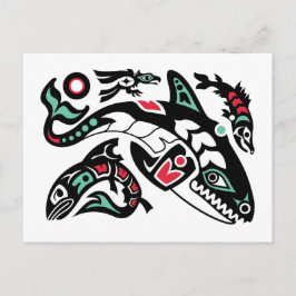 De Orka & de Zalm van de orka - grafische kleur Briefkaart