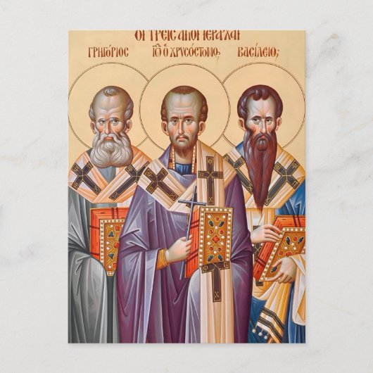 De Orthodoxe christelijke icoon van de Drie Hiërar Briefkaart (Voorkant)