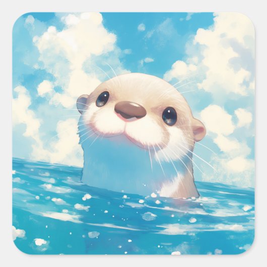 De Otter Aquatische Odyssee Vierkante Sticker (Voorkant)