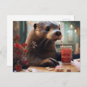 De Otter Drink een Cherry Drink in een Cafe Briefkaart (Voorkant / Achterkant)
