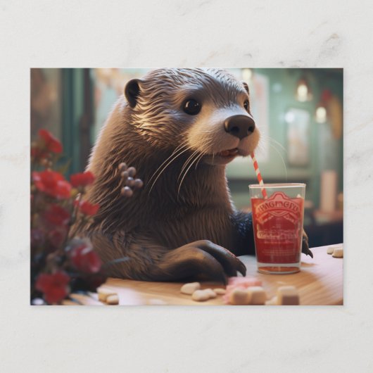 De Otter Drink een Cherry Drink in een Cafe Briefkaart (Voorkant)