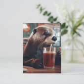 De Otter Drink een frisdrank in een café Briefkaart (Staand voorkant)