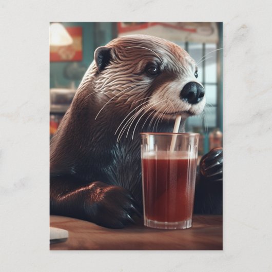De Otter Drink een frisdrank in een café Briefkaart (Voorkant)
