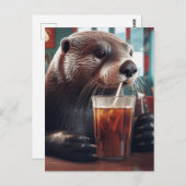 De otter Drink een ijsthee in een café Briefkaart (Voorkant / Achterkant)