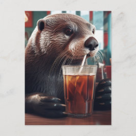 De otter Drink een ijsthee in een café Briefkaart