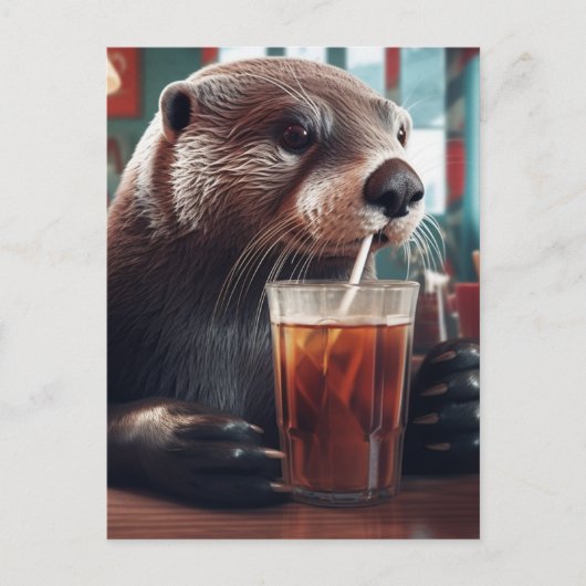 De otter Drink een ijsthee in een café Briefkaart (Voorkant)