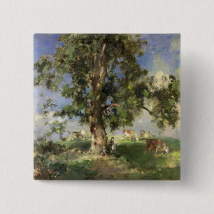 De oude asboom (olie op canvas) vierkante button 5,1 cm