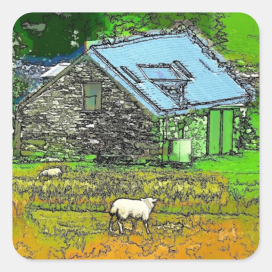 DE OUDE BARN VIERKANTE STICKER (Voorkant)