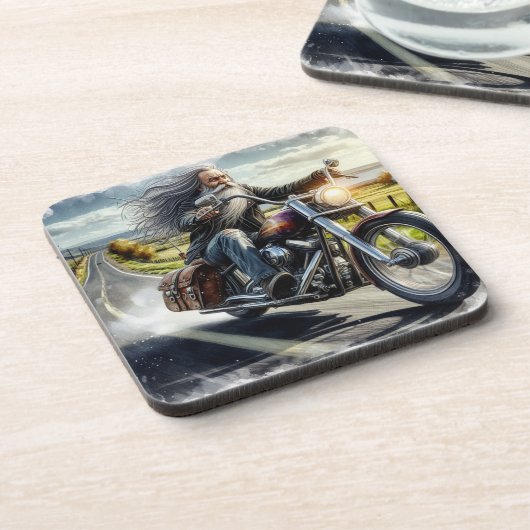 De oude biker (set van 6) bier onderzetter (Linkerzijde)