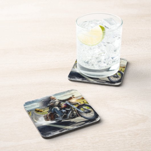 De oude biker (set van 6) bier onderzetter (Rechterzijde)