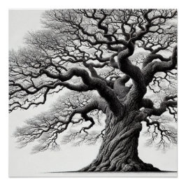 De oude boom inkt stijl perfect poster