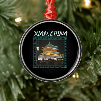 De oude Chinese klokkentoren Metalen Ornament