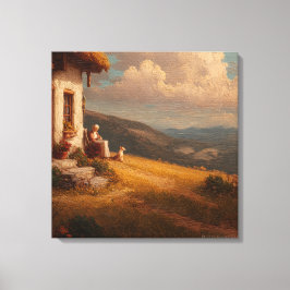 De Oude Dame en Haar Hond Canvas Afdruk