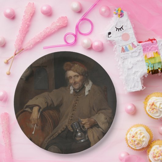 De oude drinker (door Gabriel Metsu) Papieren Bordje (Feest)