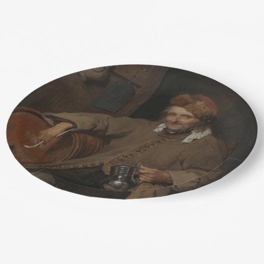 De oude drinker (door Gabriel Metsu) Papieren Bordje (Gekanteld)