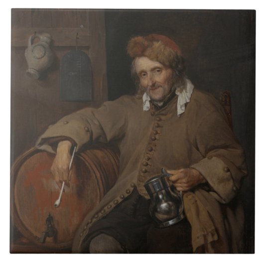 De oude drinker (door Gabriel Metsu) Tegeltje (Voorkant)