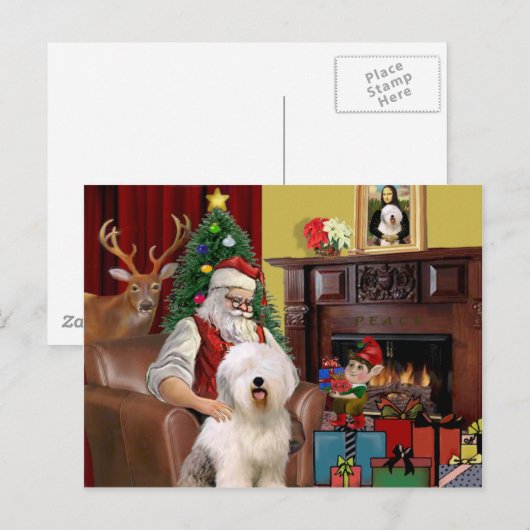 De oude Engelse herdershond van de kerstman Feestdagenkaart (Voorkant / Achterkant)