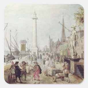 De Oude haven van Antwerpen Vierkante Sticker
