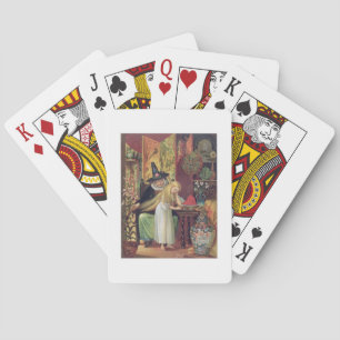 De oude heks kamt Gerda's haar met een gouden kam Pokerkaarten