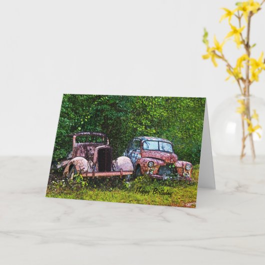 De oude Kaart van de Verjaardag van Auto's (Gele Bloem)