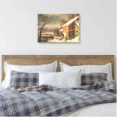 De oude molen in Winter Currier & Ives canvas prin (Insitu (Slaapkamer))